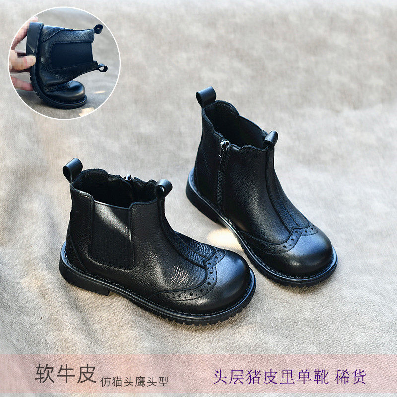 儿童靴真皮马丁靴女童短靴婴童靴女宝秋冬皮靴单靴棉靴软底英伦风