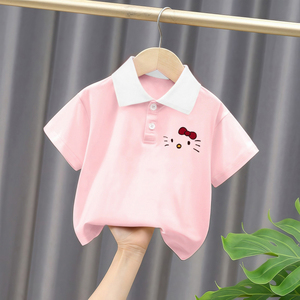 女童夏装短袖T恤2025新款凯蒂猫印花女孩夏季POLO衫童装翻领上衣