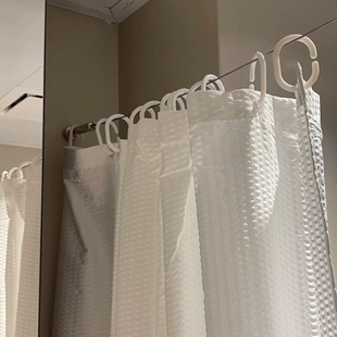 出口剩余速干涤纶布柔软极简奶油风浴帘隔断帘压泡纯素单衣橱挂帘
