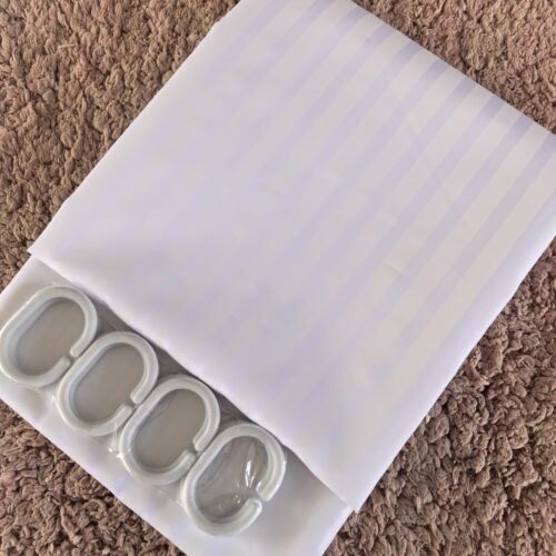 出口剩余加厚防霉防水速干白色细条纹涤纶布浴帘卫生间隔断帘窗帘