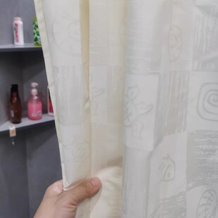 外贸隔断帘大小尺寸防霉防水纯素色暗花涤纶布浴帘自然拼图带铅坠