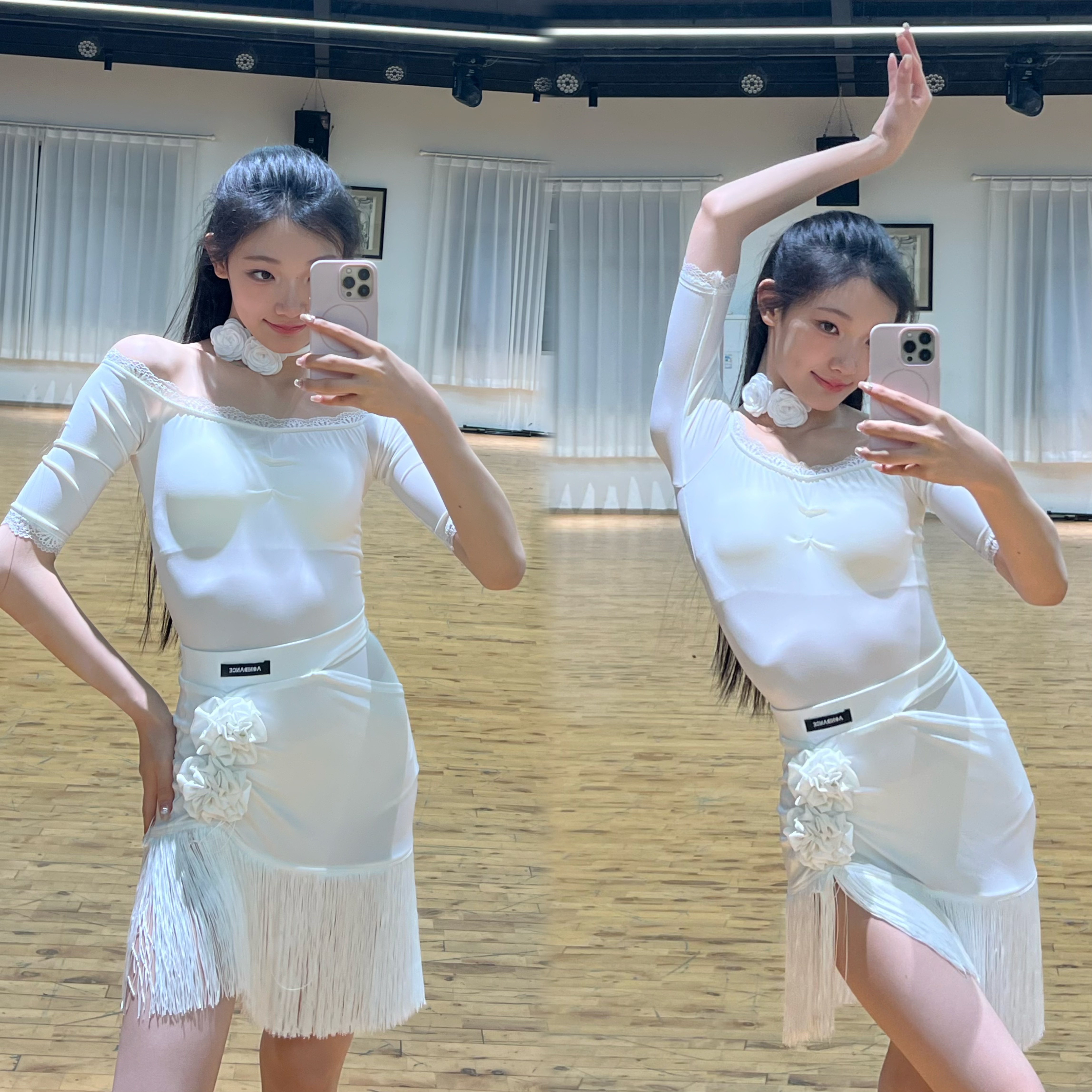 傲睨舞服新款拉丁舞服一字肩半袖自带胸垫国标舞百搭连体上衣Q106