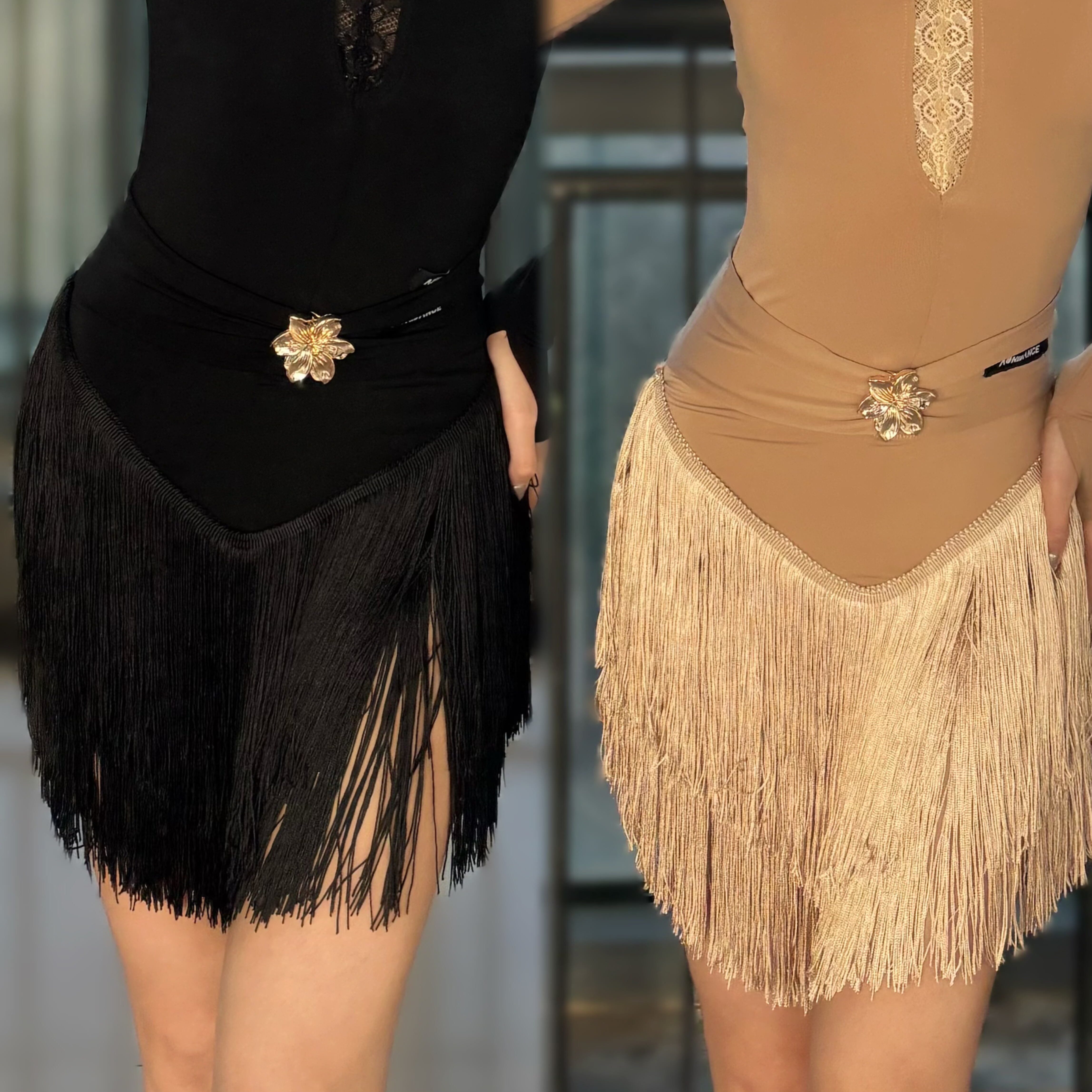 傲睨舞服新款拉丁舞服流苏半身裙带底裤国标舞百搭不规则裙摆Q102