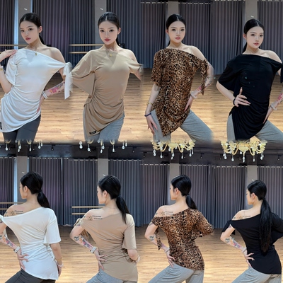 傲睨舞服新款拉丁舞服夏季斜肩绑带收腰修身款不规则罩衫Q118