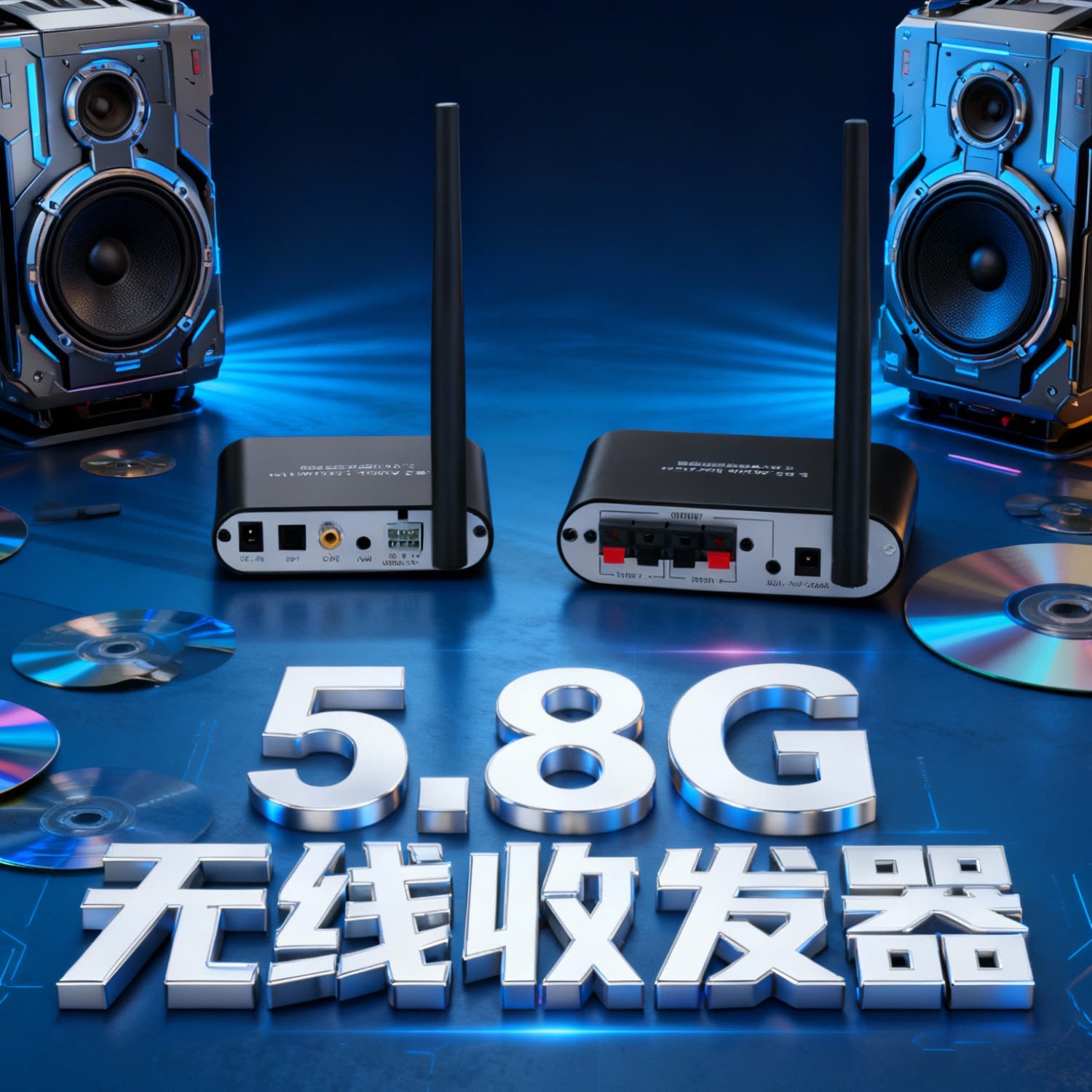 5.8G无线音频收发器5.1环绕发射功放高转低光纤同轴AUX背景音乐