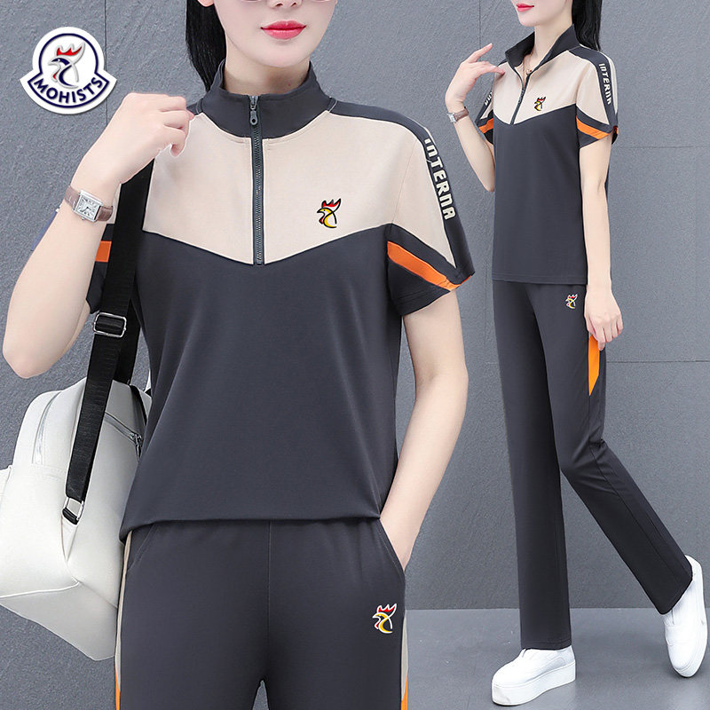 【品牌】冰丝休闲运动服女夏季薄款妈妈两件套中年阔腿裤跑步套装