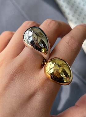 个性水滴戒指女欧美风夸张时尚创意S925镀银开口指环小众食指戒