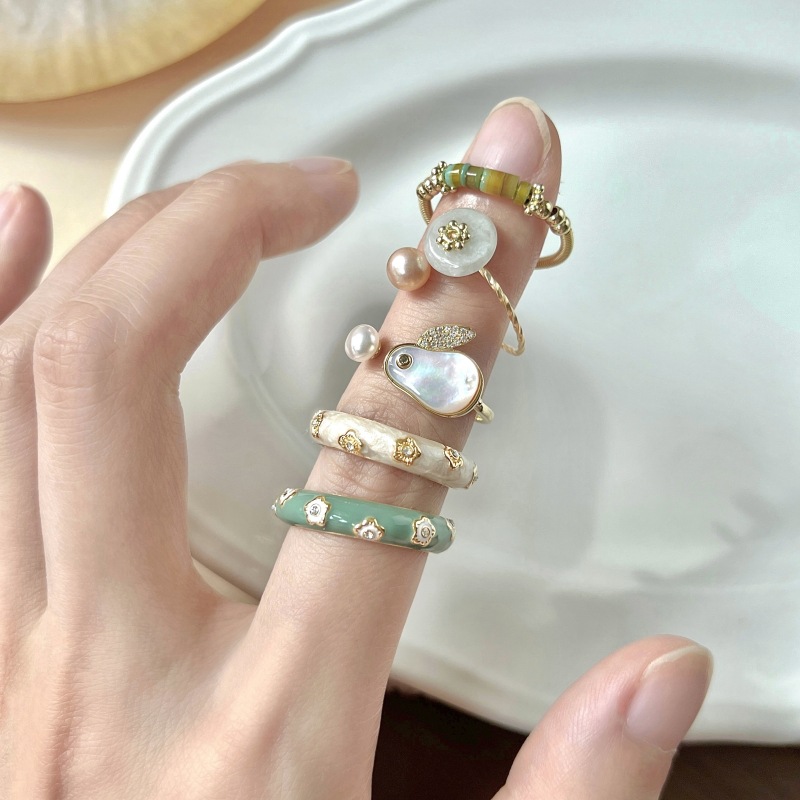 甜美兔子戒指女可爱时尚清新小众云朵S925镀银开口指环网红食指戒