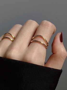 欧美风街头双层弯曲戒指女S925镀银线条指环地摊潮食指戒网红饰品