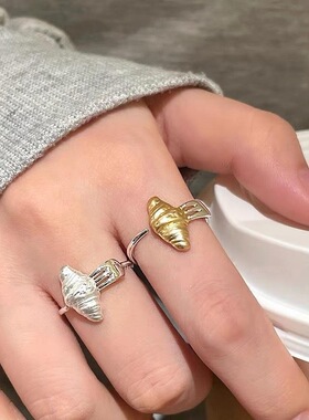 牛角包金属开口戒指女简约时尚个性气质指环ins风网红创意食指戒