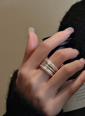 简约冷淡风线条戒指女不规则时尚个性百搭宽边S925镀银开口食指环