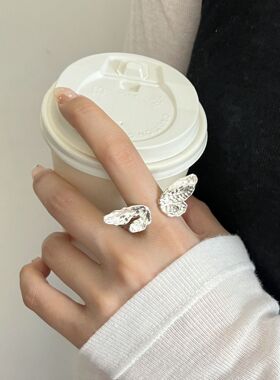 甜美蝴蝶戒指女个性夸张肌理感不规则开口指环小众设计百搭食指戒