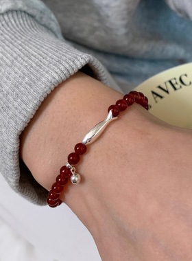 年年有余小圆球吊坠手链女红色圆珠个性百搭气质S925镀银手环手饰
