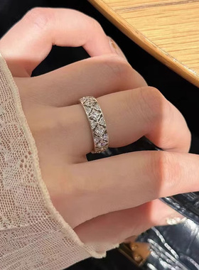 甜美轻奢锆石戒指女闪亮精致时尚百搭S925镀银指环ins风食指戒潮