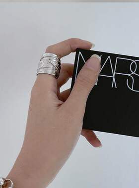 重工宽边几何不规则戒指女复古时尚个性S925银开口指环嘻哈食指戒