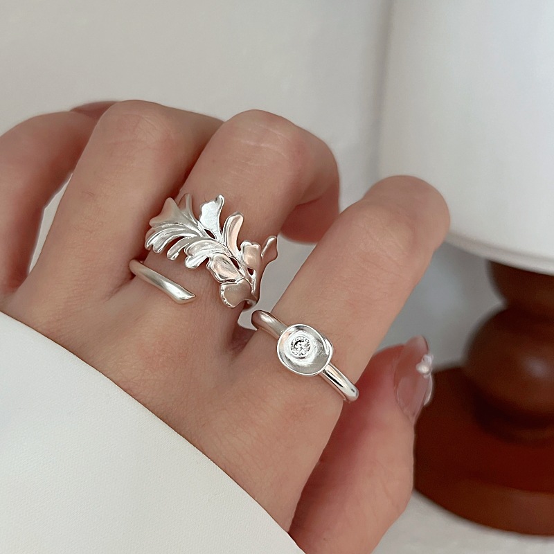 不规则银杏叶子戒指女个性立体元宝开口指环百搭叠戴网红食指戒潮
