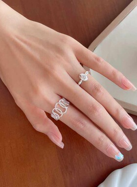 甜美简约豆豆星星戒指女几何镂空牛角包开口指环个性设计食指戒潮