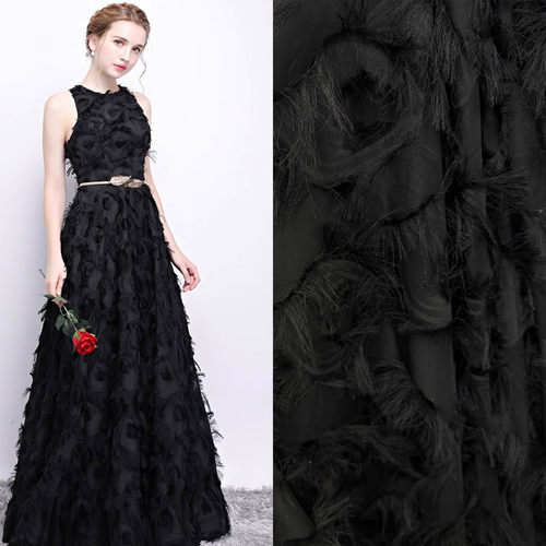 黑色流苏立体眼睛天丝棉面料轻薄微透晚礼服婚纱裙子衬衫diy布料 - 封面