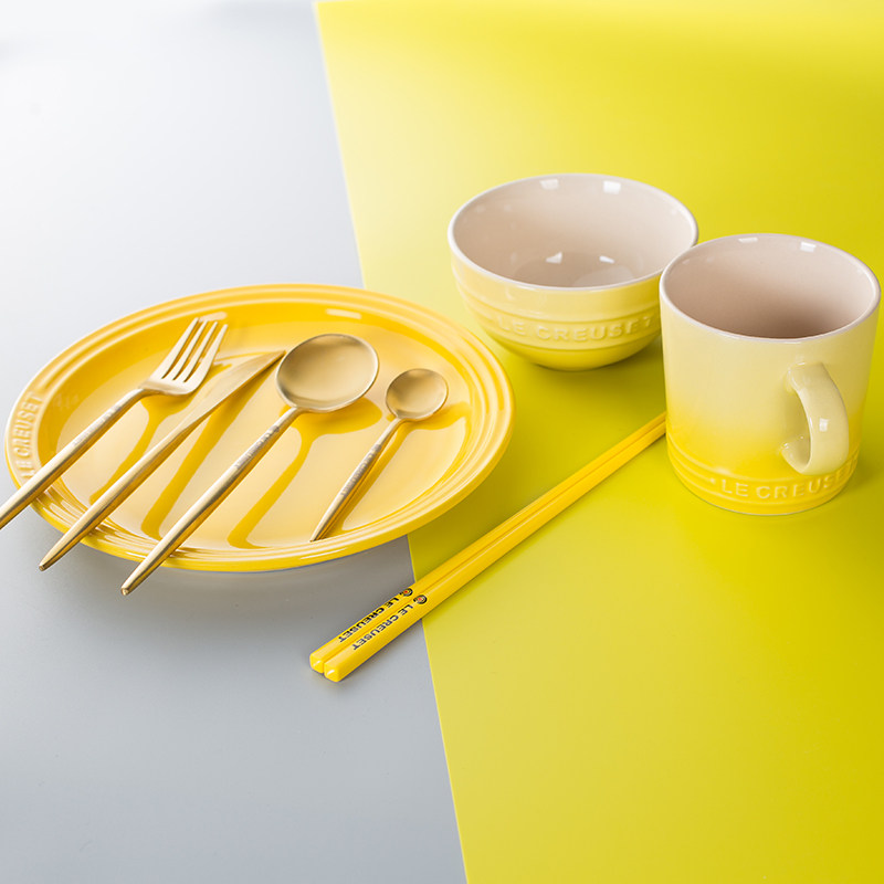 法国le creuset酷彩彩虹盘餐具套装炻瓷创意糖果渐变色碗筷叉勺碟