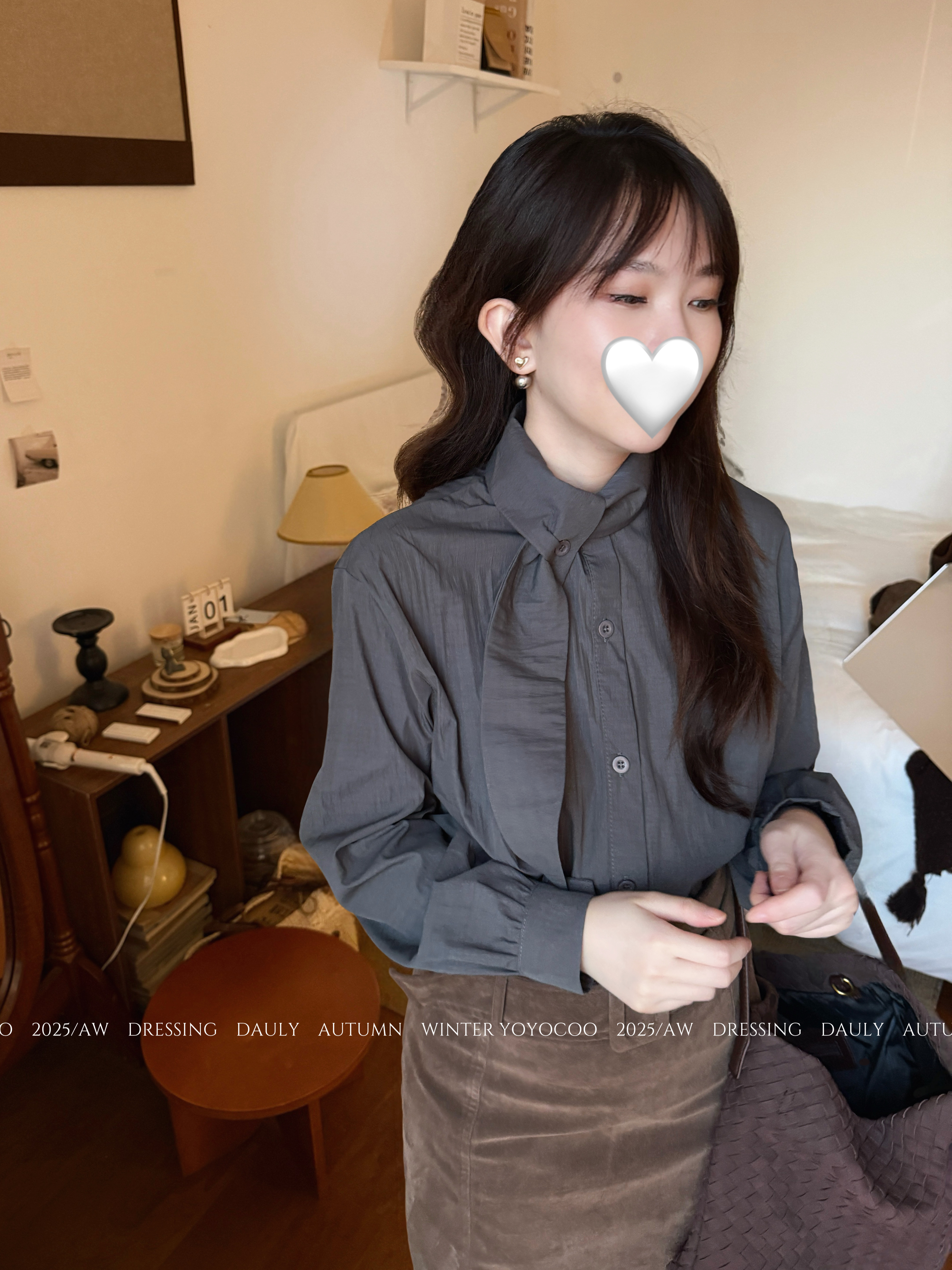 YOYOCOO小个子韩版减龄时尚小众设计蝴蝶结棉质长袖衬衫女上衣