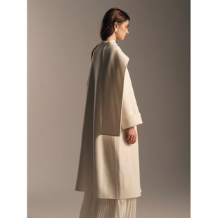 SOFTSELF雾绒诗白色经典圆领围巾羊绒大衣冬新款女外套