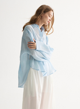 SOFTSELF薄雾梦泽春新款简约休闲通勤清透感苎麻宽松衬衫长袖