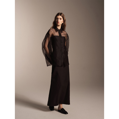 SOFTSELF雾绒诗秋季新款百搭静奢风直身半裙显瘦半身裙纯色