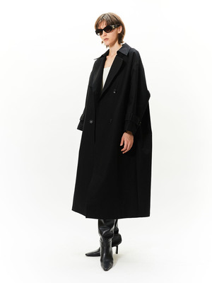 SoftSelf·目之所驻黑色风衣外套女流行中长款高级感休闲西装大衣