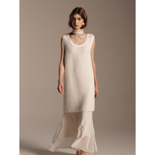 SOFTSELF雾绒诗秋季新款镂空手钩感针织无袖毛衫背心连衣裙复古