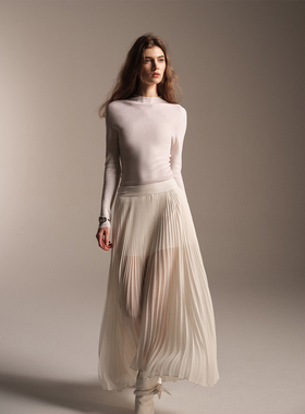 SOFTSELF雾绒诗秋季新款重工风琴半身裙半身裙女显瘦百搭