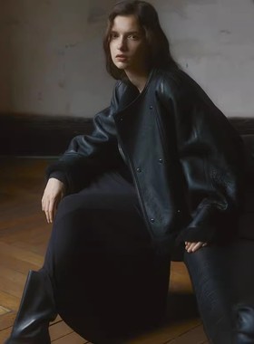 softself 真皮绵羊皮皮衣新款秋冬季黑色皮毛一体皮草外套女