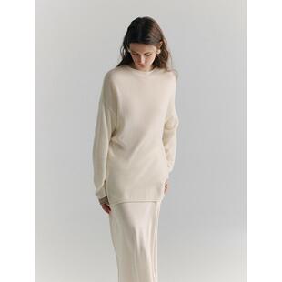 SOFTSELF 薄雾梦泽春新款经典简约圆领袖口撞色拼接长袖毛衣