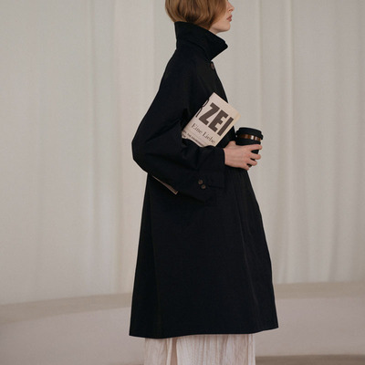 黑色扩版风衣高端中长款A型