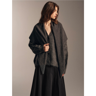 SOFTSELF雾绒诗oversizeV领慵懒风气质羊鸵绒毛衣开衫外套
