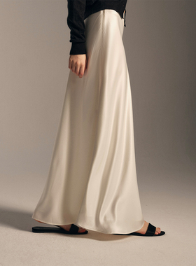 SOFTSELF雾绒诗冬季新款女高级感醋酸斜裁半身长裙鱼尾裙优雅