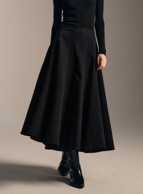 SOFTSELF雾绒诗秋季新款立体廓形A版显瘦收腰伞裙半身裙女