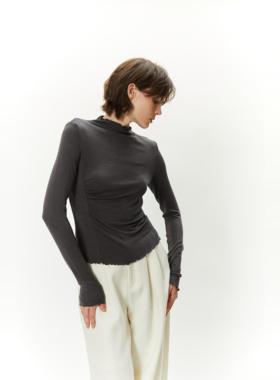 SoftSelf·目之所驻半高领打底衫设计感小众弹力修身洋气内搭上衣