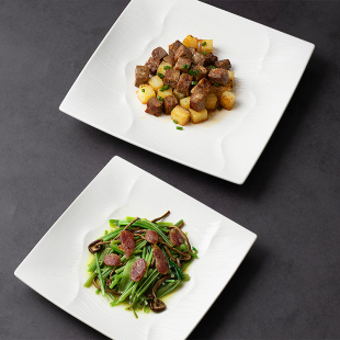 私房菜正方盘热菜盘长方形浅盘条纹盘农家乐炒菜盘中式 陶瓷餐具