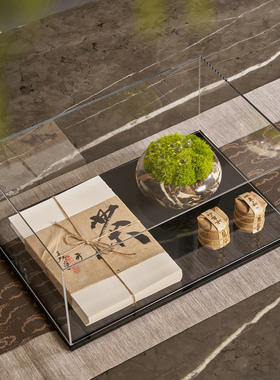 新中式售楼处样板房间茶几托盘氛围布置防尘罩亚克力罩展示盒摆件