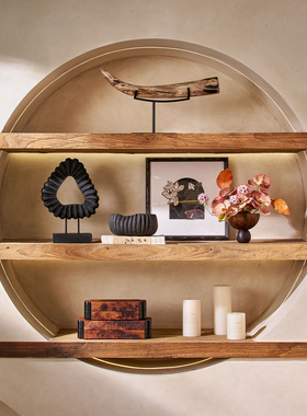 侘寂风暖棕调壁柜软装组合套装