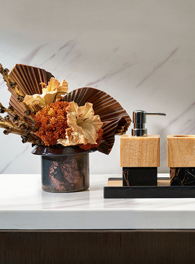 几何设计橙色系酒店卫生间卫浴洗手台装饰摆件大理石托盘洗漱套装