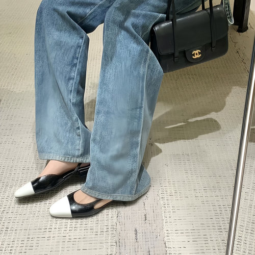 法式小香风漆皮包头粗跟凉鞋女