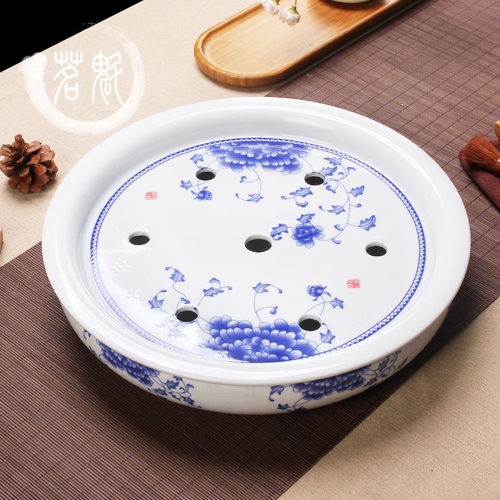 陶瓷茶盘茶船茶海大号12寸圆形茶台青花瓷功夫茶具白瓷茶盘储水盘 - 封面