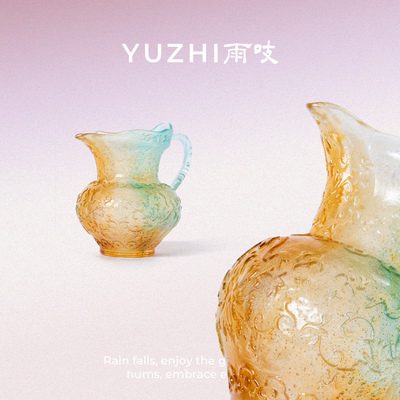 雨吱｜古法琉璃牡丹纹浮雕公道杯