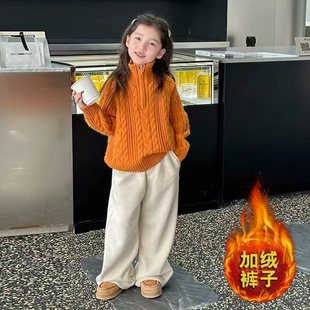 女童毛衣两件套装秋冬装2025新款女孩冬季加绒儿童中大童洋气裤子