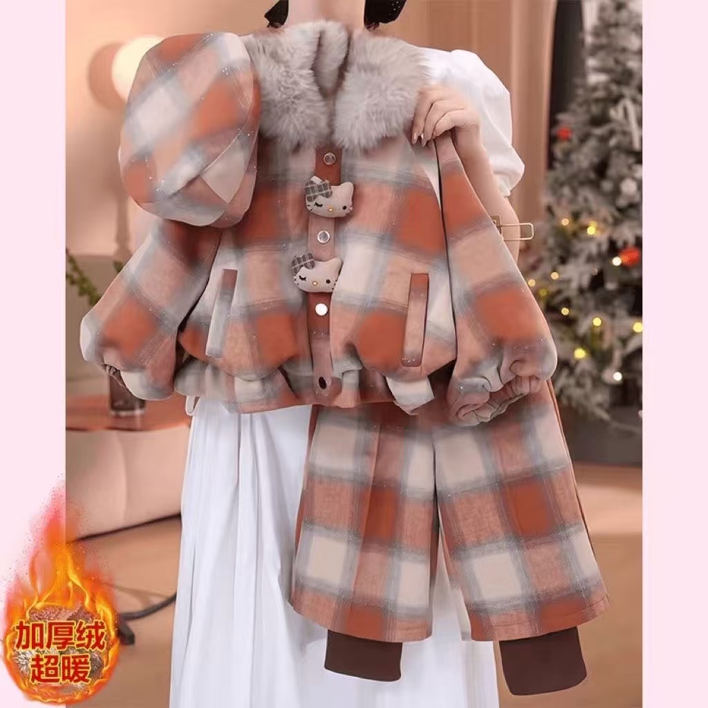 女童冬季套装2025新款儿童时尚法式小香风保暖加厚外套两件套