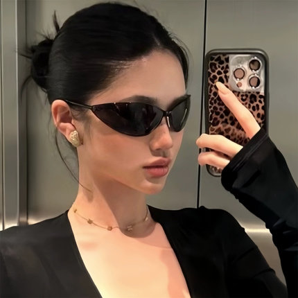 小众高级感y2k墨镜女款潮猫眼复古街拍时髦网红博主圆脸太阳眼镜