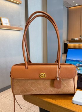 小香风26s秋冬新款绒布拼皮菱格单肩包中古包网红复古麂皮腋下包