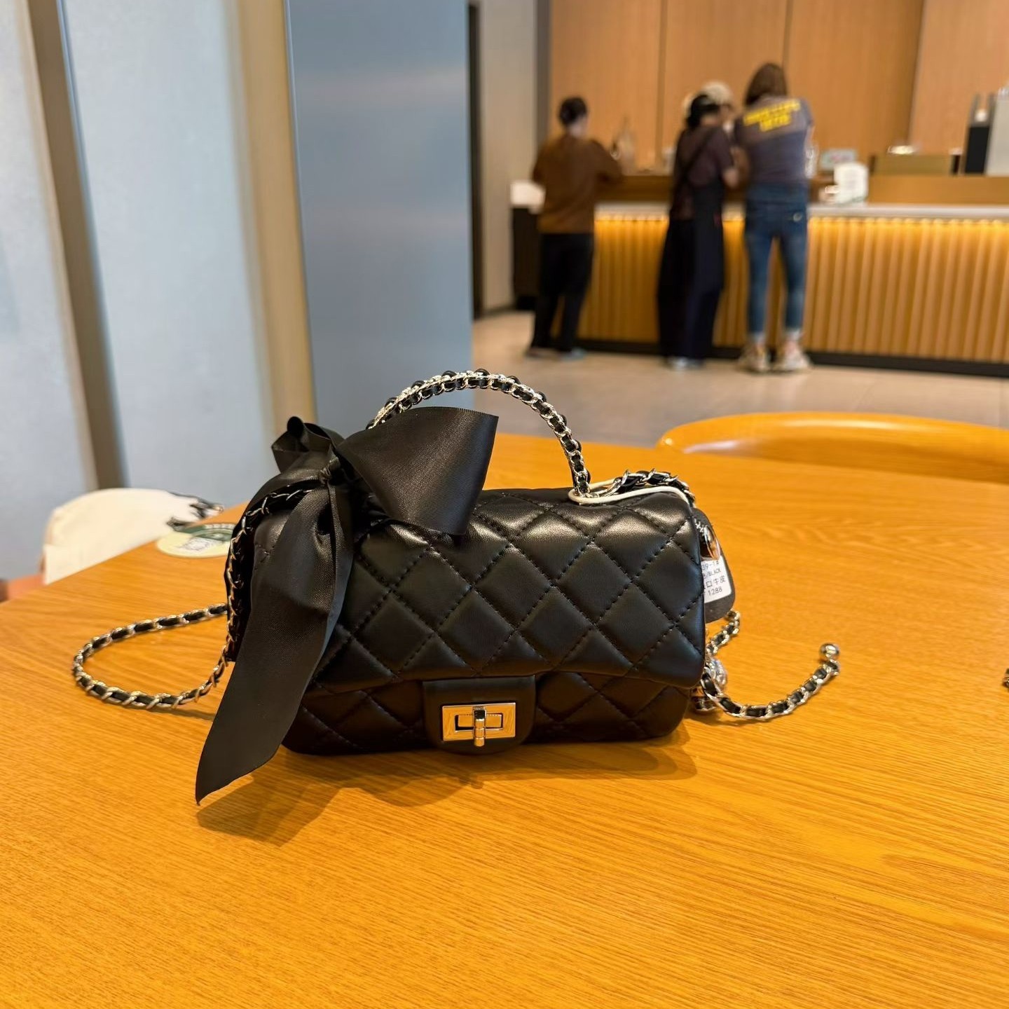 小香风方胖子金球菱格链条包女金属圆环手拎包包mini单肩斜挎包潮