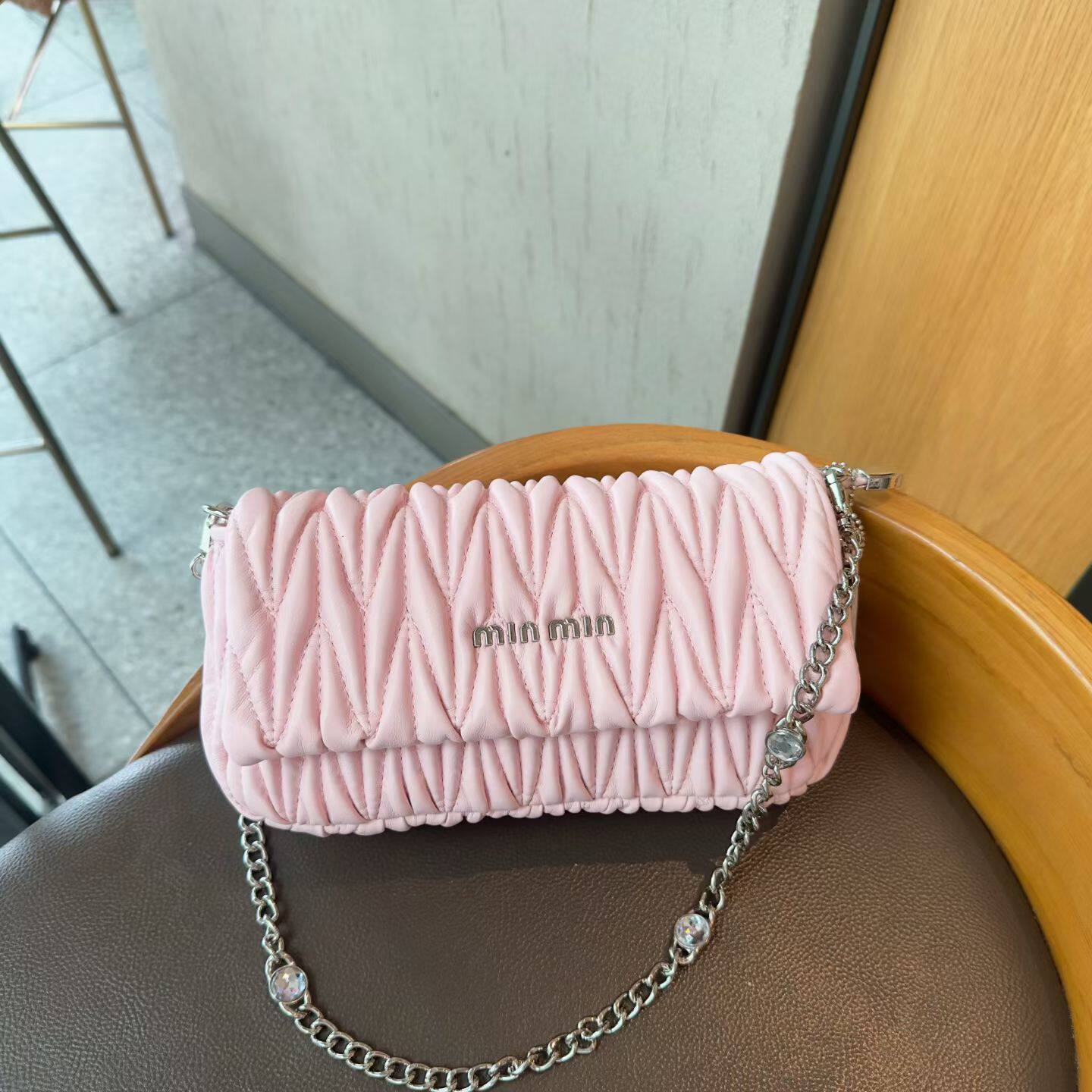 欧美时尚百搭褶皱小方包2026新款淑女链条包包女腋下包单肩斜挎包